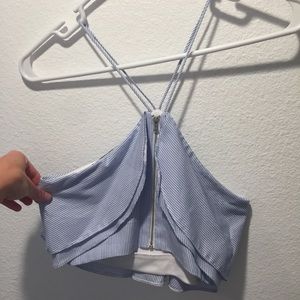 Blue/white stripe halter tank